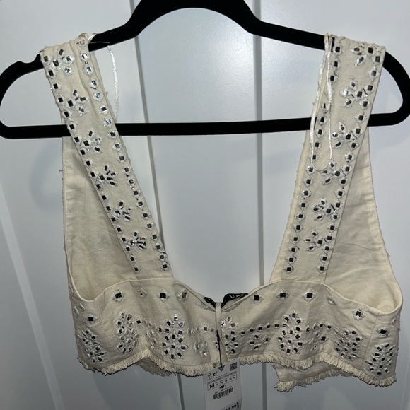 Zara Cream Beaded Front Top - Picture 2 of 3